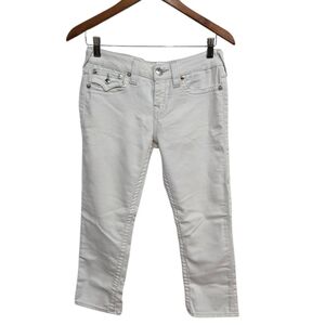 True Religion Basic Rolled White Denim Cropped Jeans